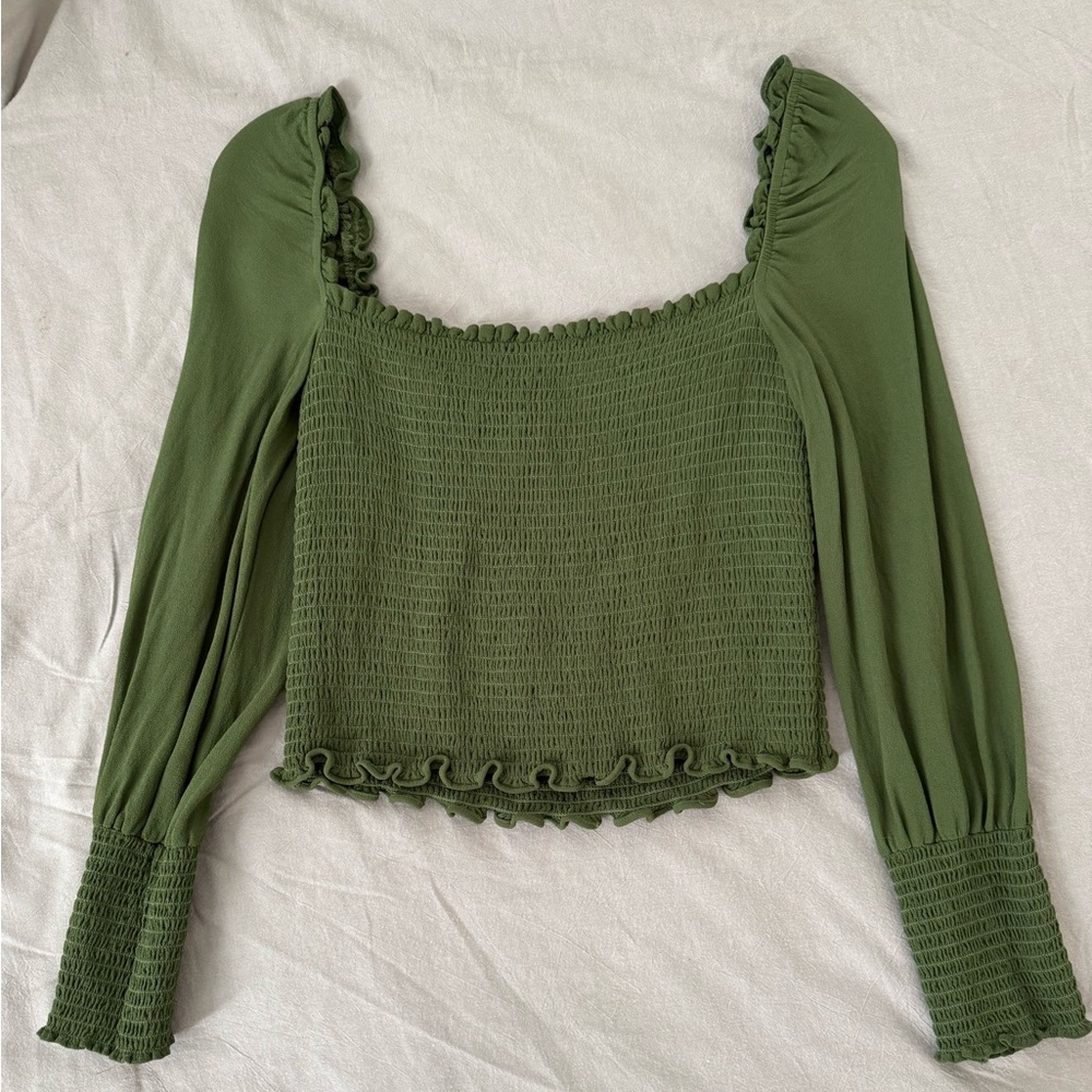 Reformation Pinto Smocked Top in Green size M